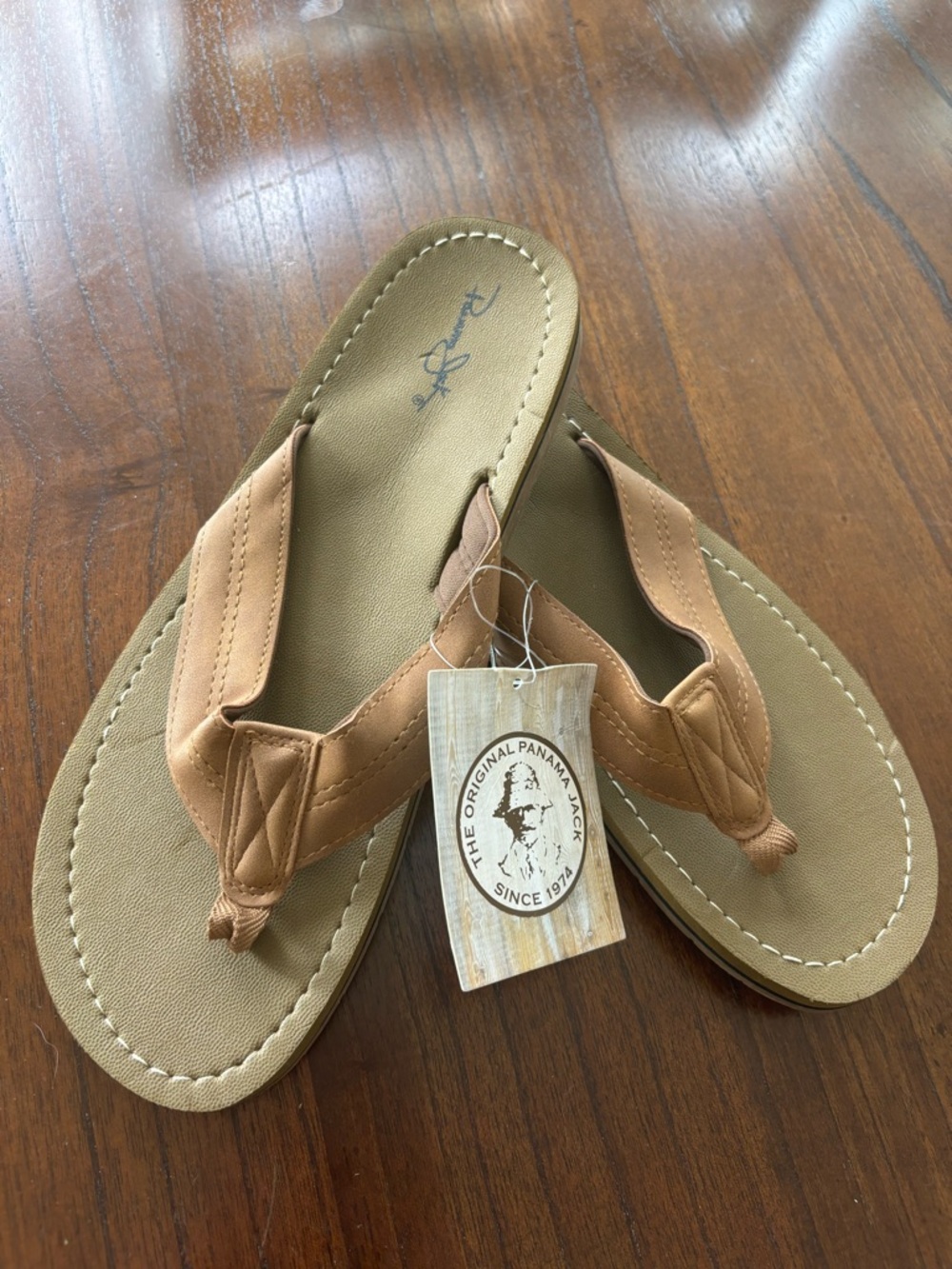 Panama Jack Light Brown Leather Flip Flops